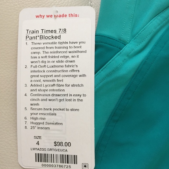 NWT LULULEMON TRAIN TIMES 7/8 PANT BLOCKED - 10 - Picture 6 of 8